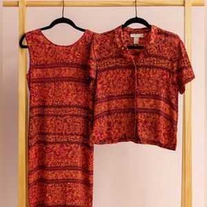 70s Vintage Norton Womens 100% Rayon Long Red Paisley Maxi Slip Dress sz M Boho
